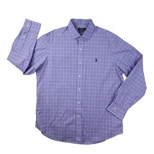 Polo Ralph Lauren Classic Fit Cotton Stretch Button Up Shirt Men's XL Blue Plaid